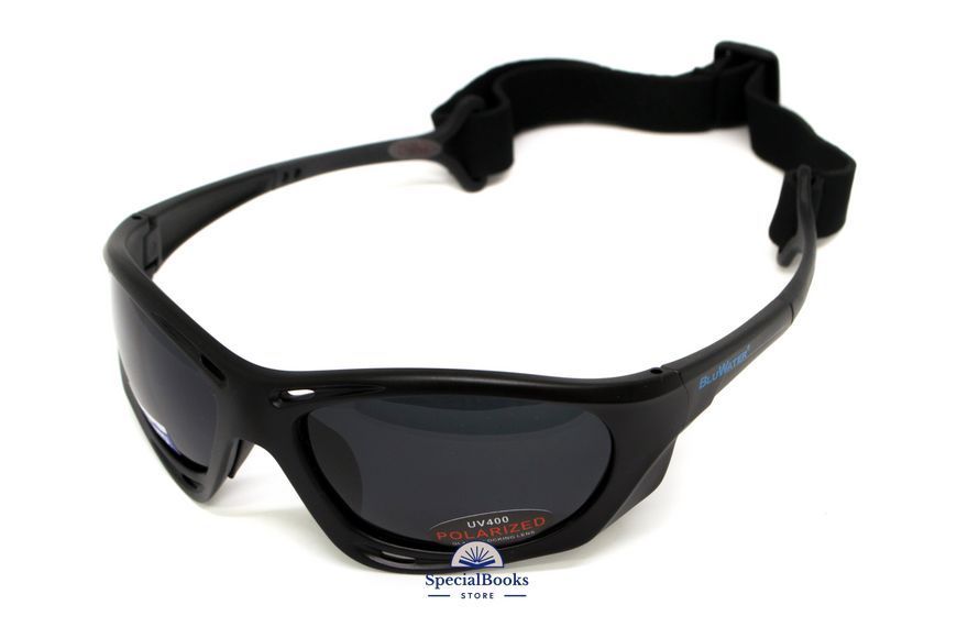 Окуляри поляризаційні BluWater Hydro Polarized (dark gray) Anti-Fog, чорні лінзи в чорній оправі 2186 фото