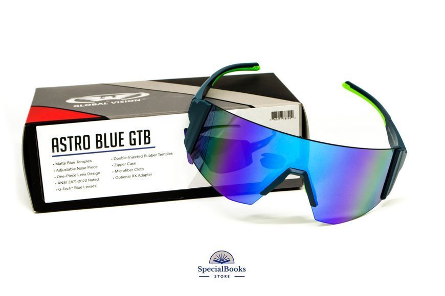 Очки защитные открытые Global Vision Astro Blue (G-Tech&trade; blue), зеркальные синие в синій оправі (с возможностью установки диоптрической вставки) 2127 фото