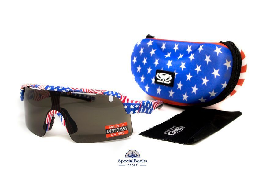 Окуляри захисні Global Vision Holeshot USA Flag (gray), сірі в оправі прапор США 2146 фото