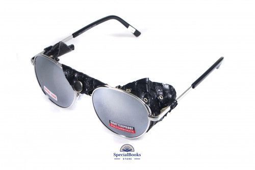 Окуляри захисні Global Vision Aviator-5 (silver mirror) дзеркальні чорні, зі з'ємним ущільнювачем із синтетичної "шкіри" 1158 фото